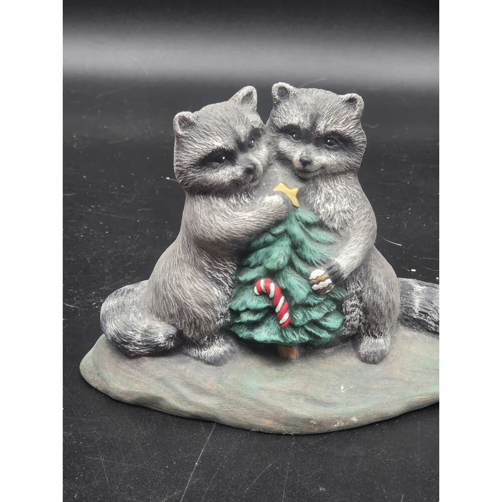 Penrose Cute Raccoons With Christmas Tree Figurine